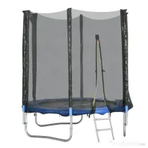 SPORTNOW Trambulină elastică cu scară și plasă de siguranță, din oțel și plastic, Ø180x200 cm, albastru