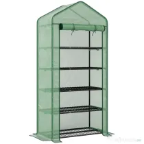 Outsunny Seră Mini pe 5 Niveluri cu Husă Ranforsată, Seră Portabilă cu Ușă Rulabilă și Rafturi de Sârmă, 193x90x49 cm, Verde | Aosom Romania