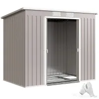 Outsunny Magazie Grădină pentru Unelte cu Acoperiș Înclinat, Metalică, Ușă Dublă și Fante de Ventilație, 213x130x172 cm | Aosom România 