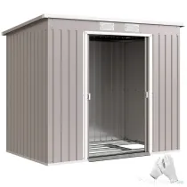 Outsunny Magazie Grădină pentru Unelte cu Acoperiș Înclinat, Metalică, Ușă Dublă și Fante de Ventilație, 213x130x172 cm | Aosom România