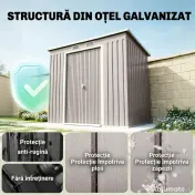 Outsunny Magazie Grădină pentru Unelte cu Acoperiș Înclinat, Metalică, Ușă Dublă și Fante de Ventilație, 213x130x172 cm | Aosom România
