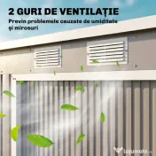 Outsunny Magazie Grădină pentru Unelte cu Acoperiș Înclinat, Metalică, Ușă Dublă și Fante de Ventilație, 213x130x172 cm | Aosom România