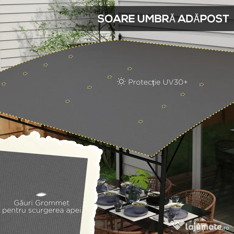 Outsunny Pergola Exterior 3x4m Cadru Metalic Protecție Solară pentru Grătar Terasă Verandă Gri | Aosom Romania