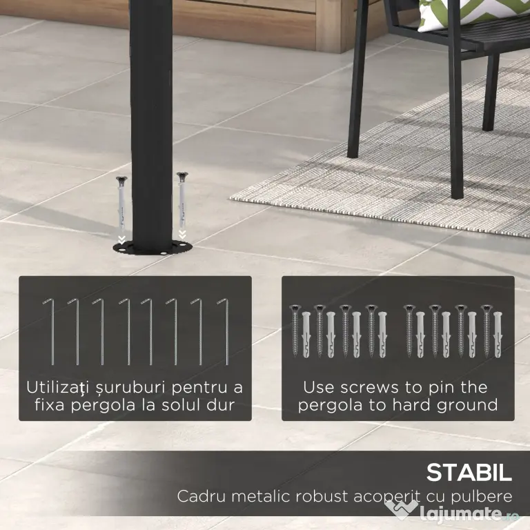 Outsunny Pergola Exterior 3x4m Cadru Metalic Protecție Solară pentru Grătar Terasă Verandă Gri | Aosom Romania