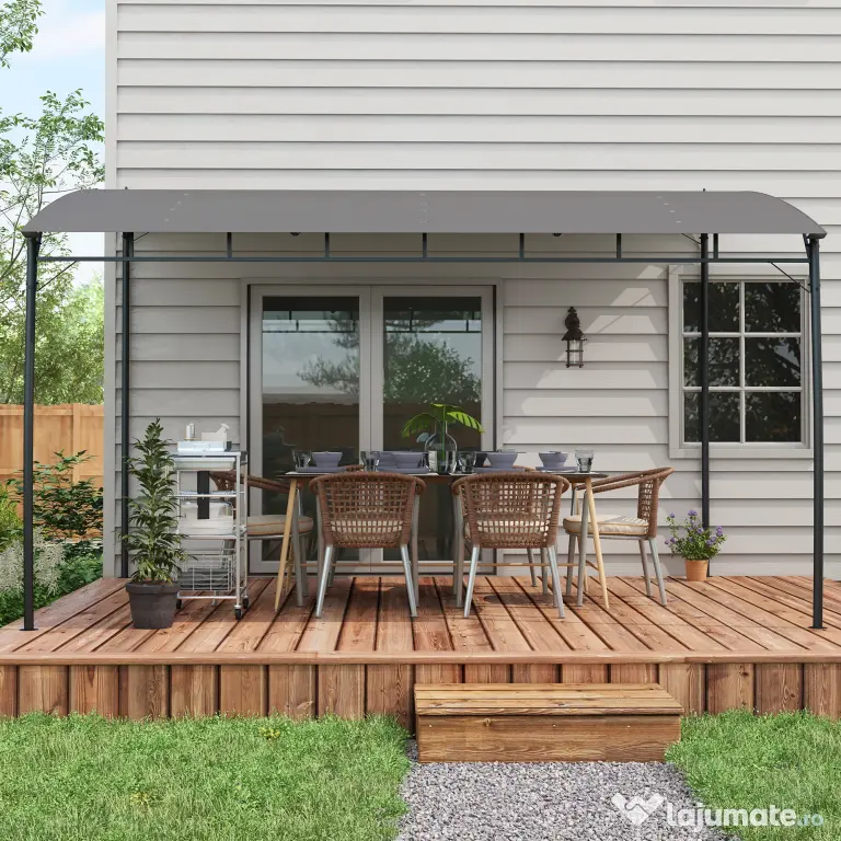 Outsunny Pergola Exterior 3x4m Cadru Metalic Protecție Solară pentru Grătar Terasă Verandă Gri | Aosom Romania