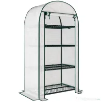 Outsunny Sera de Gradina cu Rafturi din Metal si Copertina din PE, Sera pentre Legume cu Usa Rulou 80x49x160cm, Verde | Aosom Romania