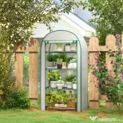 Outsunny Sera de Gradina cu Rafturi din Metal si Copertina din PE, Sera pentre Legume cu Usa Rulou 80x49x160cm, Verde | Aosom Romania 