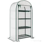 Outsunny Seră de Grădină Verticală cu 4 Rafturi din Metal și Acoperire din PE, 80x50x160 cm, Albă