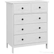 HOMCOM Comoda cu Sertare, Unitate de Organizare si Depozitare cu 5 Sertare, cu Manere, pentru Dormitor, Camera de Zi, Alb