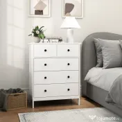 HOMCOM Comoda cu Sertare, Unitate de Organizare si Depozitare cu 5 Sertare, cu Manere, pentru Dormitor, Camera de Zi, Alb 