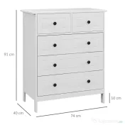 HOMCOM Comoda cu Sertare, Unitate de Organizare si Depozitare cu 5 Sertare, cu Manere, pentru Dormitor, Camera de Zi, Alb 