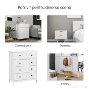 HOMCOM Comoda cu Sertare, Unitate de Organizare si Depozitare cu 5 Sertare, cu Manere, pentru Dormitor, Camera de Zi, Alb 