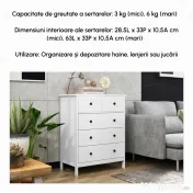 HOMCOM Comoda cu Sertare, Unitate de Organizare si Depozitare cu 5 Sertare, cu Manere, pentru Dormitor, Camera de Zi, Alb 