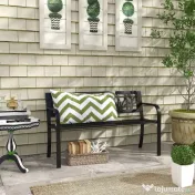 Outsunny Scaun de Terasa, Scaun Dublu cu Spatar cu Model Floral, pentru Gradina, Veranda, Negru | Aosom Romania 