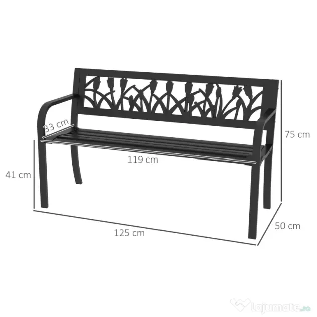 Outsunny Scaun Dublu de Camping cu Spatar, Negru