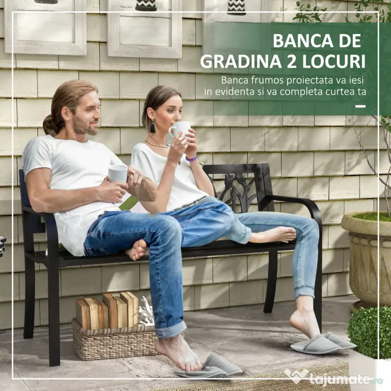 Outsunny Scaun Dublu de Camping cu Spatar, Negru