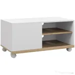 HOMCOM Dulap TV 42" Max cu 2 Rafturi deschise si Usa, Dulap TV Jos din PAL cu Roti, 80x45x39.5 cm, Alb | Aosom Romania