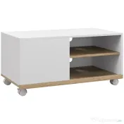 HOMCOM Dulap TV 42" Max cu 2 Rafturi deschise si Usa, Dulap TV Jos din PAL cu Roti, 80x45x39.5 cm, Alb | Aosom Romania