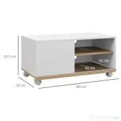 HOMCOM Dulap TV 42" Max cu 2 Rafturi deschise si Usa, Dulap TV Jos din PAL cu Roti, 80x45x39.5 cm, Alb | Aosom Romania