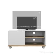 HOMCOM Dulap TV 42" Max cu 2 Rafturi deschise si Usa, Dulap TV Jos din PAL cu Roti, 80x45x39.5 cm, Alb | Aosom Romania
