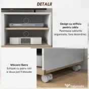 HOMCOM Dulap TV 42" Max cu 2 Rafturi deschise si Usa, Dulap TV Jos din PAL cu Roti, 80x45x39.5 cm, Alb | Aosom Romania