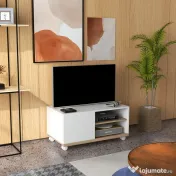 HOMCOM Dulap TV 42" Max cu 2 Rafturi deschise si Usa, Dulap TV Jos din PAL cu Roti, 80x45x39.5 cm, Alb | Aosom Romania