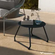 Outsunny Măsuță Rotundă pentru Terasă 48cm, Măsuță Laterală de Exterior cu Cadru Metalic, Negru | Aosom Romania 