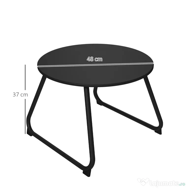 Outsunny Măsuță Rotundă pentru Terasă 48cm, Măsuță Laterală de Exterior cu Cadru Metalic, Negru | Aosom Romania