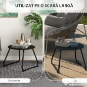 Outsunny Măsuță Rotundă pentru Terasă 48cm, Măsuță Laterală de Exterior cu Cadru Metalic, Negru | Aosom Romania 