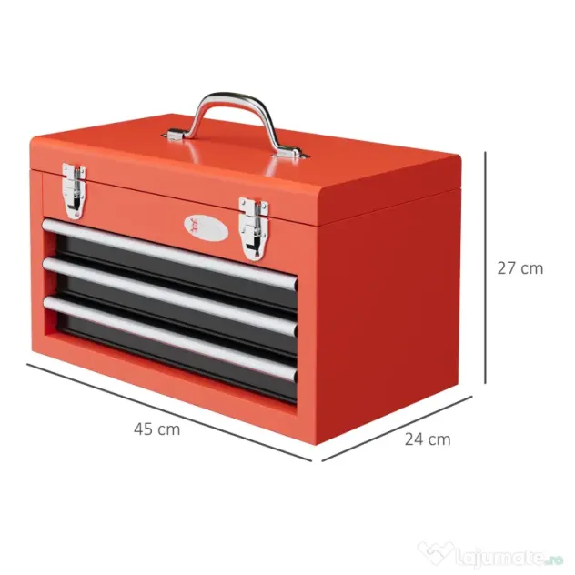 DURHAND Cutie pentru scule cu 3 sertare, Rosu