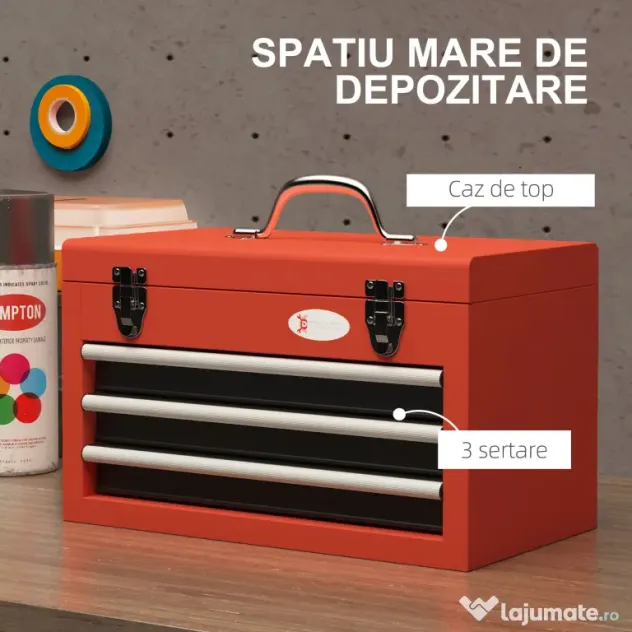 DURHAND Cutie pentru scule cu 3 sertare, Rosu