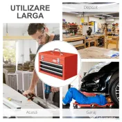 DURHAND Cutie Scule cu 3 Sertare, Inchidere Metalică, Glisiere Rulment, Roșu, pentru Garaj | Aosom Romania