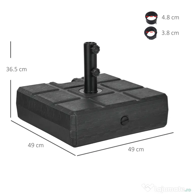 Outsunny Suport 40kg Pătrat pentru Umbrelă Soare, Efect Lemn, Bază Rezistentă din Plastic | Aosom Romania