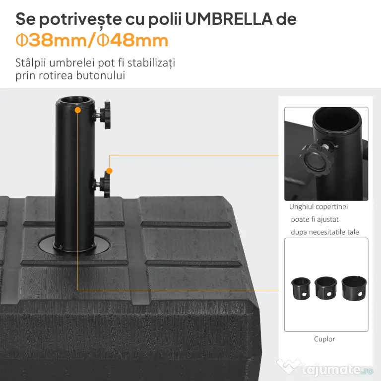 Outsunny Suport 40kg Pătrat pentru Umbrelă Soare, Efect Lemn, Bază Rezistentă din Plastic | Aosom Romania