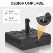 Outsunny Suport 40kg Pătrat pentru Umbrelă Soare, Efect Lemn, Bază Rezistentă din Plastic | Aosom Romania