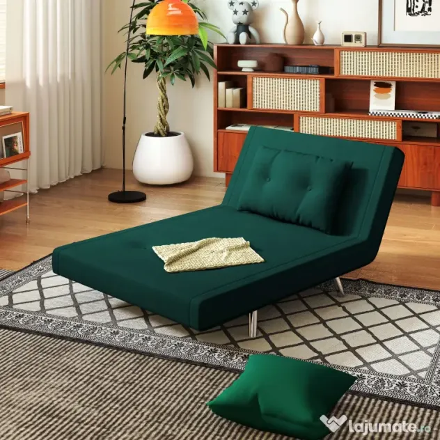 HOMCOM Fotoliu Pat Convertibil 3 în 1, Rabatabil, Tapiterie Catifea, Pernă Inclusă, 100x88x83cm, Verde Închis | Aosom Romania