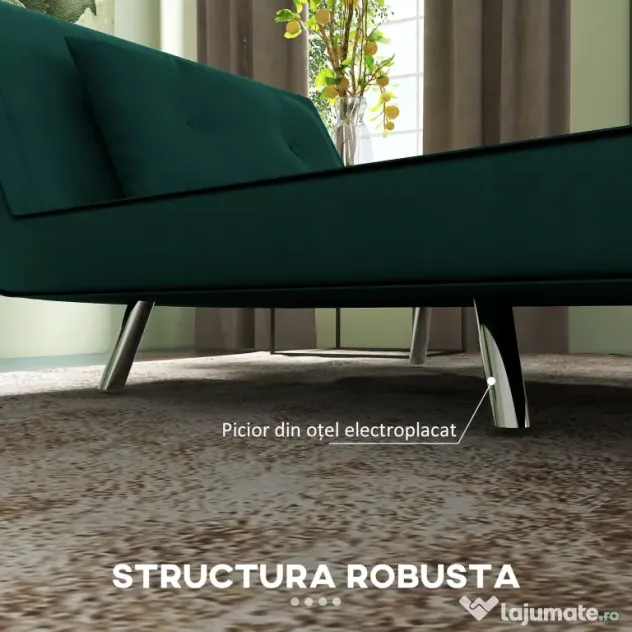 HOMCOM Fotoliu Pat Convertibil 3 în 1, Rabatabil, Tapiterie Catifea, Pernă Inclusă, 100x88x83cm, Verde Închis | Aosom Romania