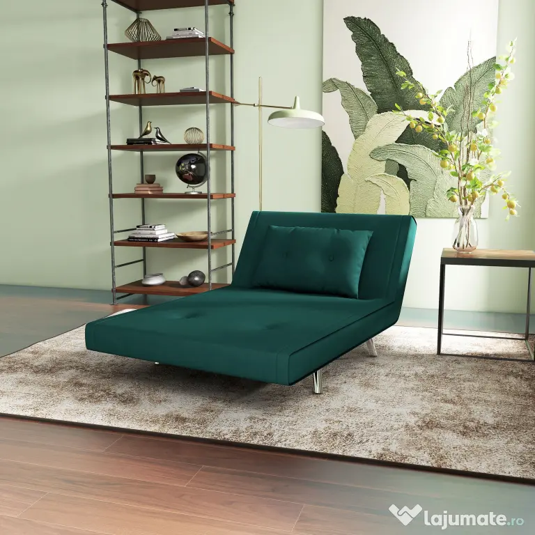 HOMCOM Fotoliu Pat Convertibil 3 în 1, Rabatabil, Tapiterie Catifea, Pernă Inclusă, 100x88x83cm, Verde Închis | Aosom Romania