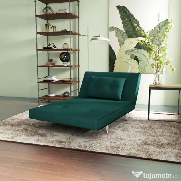 HOMCOM Fotoliu Pat Convertibil 3 în 1, Rabatabil, Tapiterie Catifea, Pernă Inclusă, 100x88x83cm, Verde Închis | Aosom Romania
