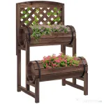 Outsunny Strat de Gradină Înălțat cu Grilaj pe 2 Nivele, Jardinieră din Lemn cu Picioare și Orificii de Scurgere | Aosom Romania