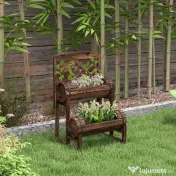 Outsunny Strat de Gradină Înălțat cu Grilaj pe 2 Nivele, Jardinieră din Lemn cu Picioare și Orificii de Scurgere | Aosom Romania 