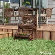 Outsunny Strat de Gradină Înălțat cu Grilaj pe 2 Nivele, Jardinieră din Lemn cu Picioare și Orificii de Scurgere | Aosom Romania 