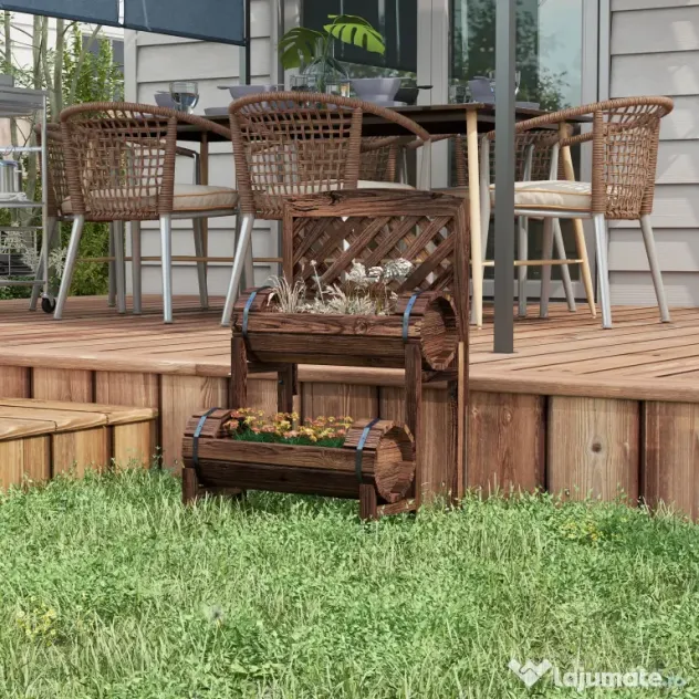 Outsunny Strat de Gradină Înălțat cu Grilaj pe 2 Nivele, Jardinieră din Lemn cu Picioare și Orificii de Scurgere | Aosom Romania