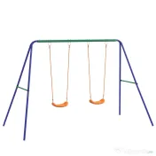 Outsunny Set de leagan pentru copii, Cadru metalic de leagan pentru exterior cu scaune duble de leagan, tarusi de sol 