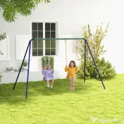 Outsunny Set de leagan pentru copii, Cadru metalic de leagan pentru exterior cu scaune duble de leagan, tarusi de sol 