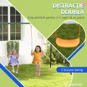 Outsunny Set de leagan pentru copii, Cadru metalic de leagan pentru exterior cu scaune duble de leagan, tarusi de sol 