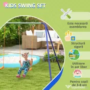 Outsunny Set de leagan pentru copii, Cadru metalic de leagan pentru exterior cu scaune duble de leagan, tarusi de sol 