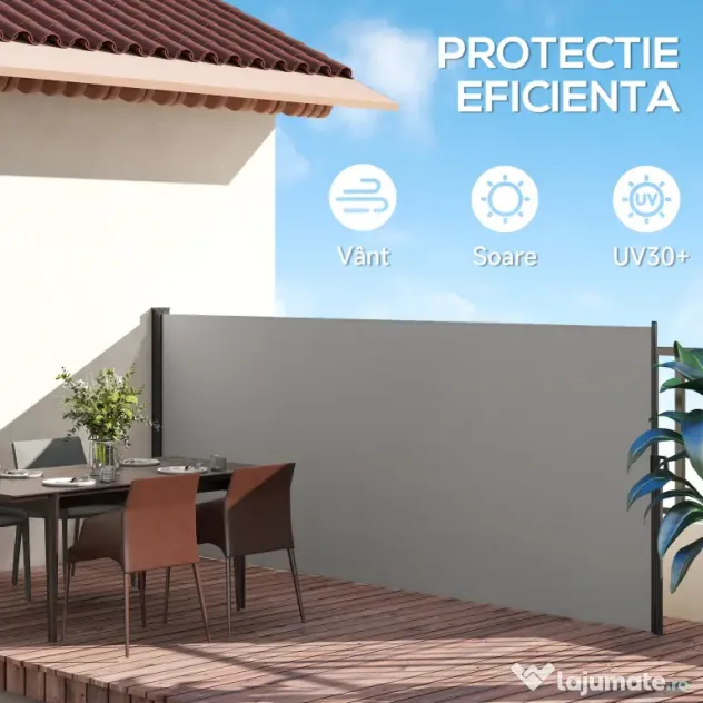 Outsunny Paravan Lateral Retractabil cu Mâner, UV30+, 400x160 cm, Gri Deschis | Aosom Romania