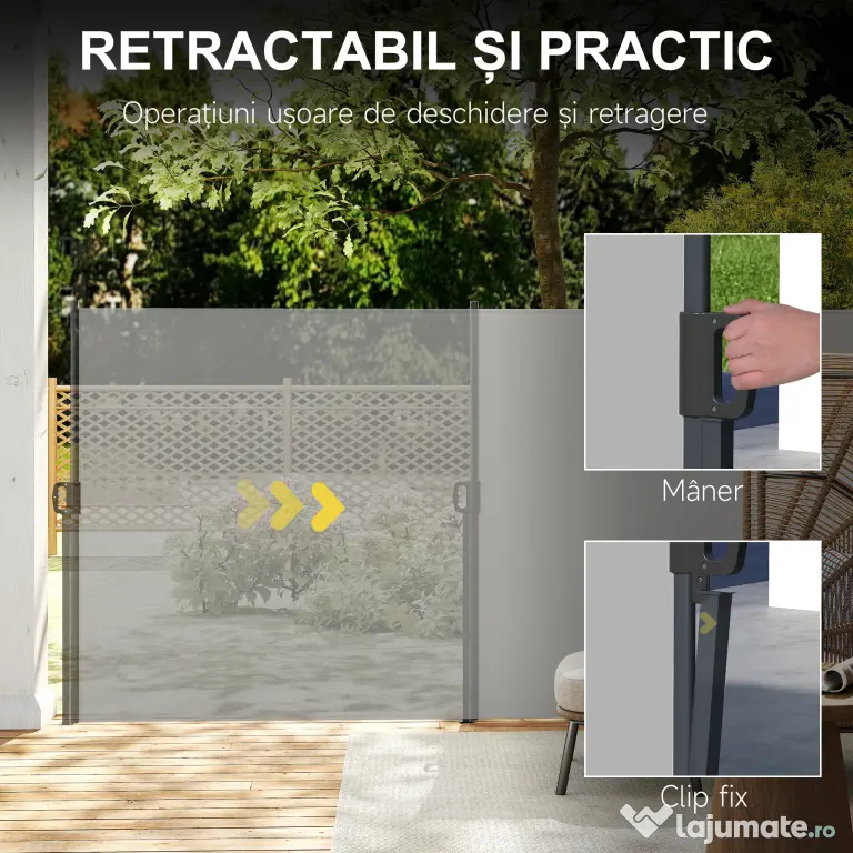 Outsunny Paravan Lateral Retractabil cu Mâner, UV30+, 400x160 cm, Gri Deschis | Aosom Romania