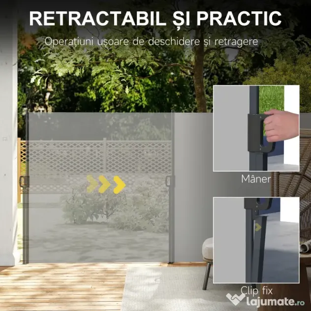 Outsunny Paravan Lateral Retractabil cu Mâner, UV30+, 400x160 cm, Gri Deschis | Aosom Romania